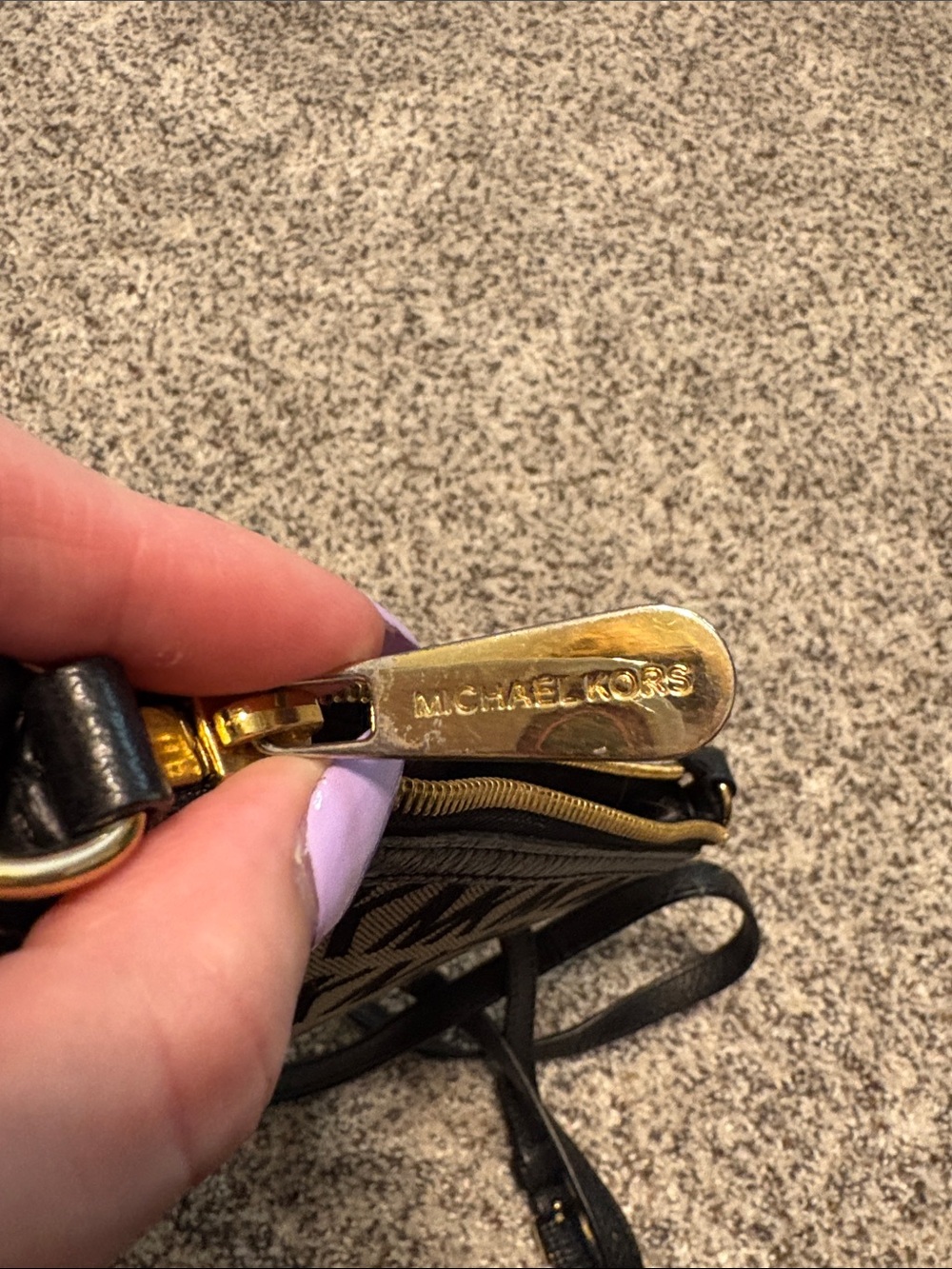 Michael Kors Brown MK Logo Crossbody with Black Sequin Stripe - Picture 4 of 5